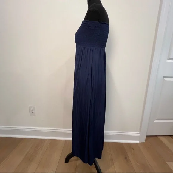 Lilly Pulitzer Navy Blue Strapless Silk Finish Maxi Dress Size Small - Picture 3 of 16